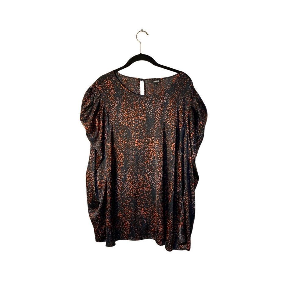 Torrid, black puff, long sleeve, silky, artsy, animal, print Blouse 2X